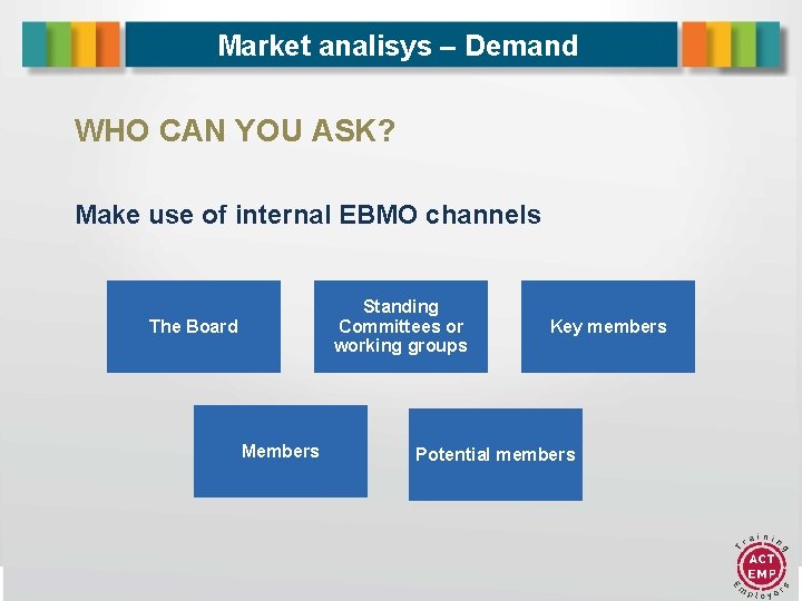 Market analisys – Demand WHO CAN YOU ASK? Make use of internal EBMO channels