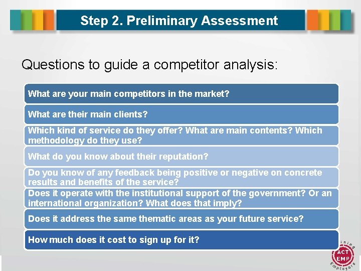 Step 2. Preliminary Assessment Questions to guide a competitor analysis: What are your main