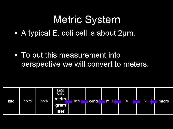 Metric System • A typical E. coli cell is about 2µm. • To put Metric System • A typical E. coli cell is about 2µm. • To put
