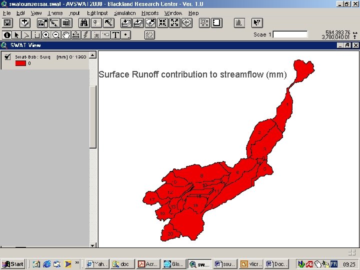 Surface Runoff contribution to streamflow (mm) 