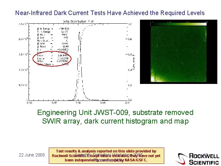 Near-Infrared Dark Current Tests Have Achieved the Required Levels Engineering Unit JWST-009, substrate removed