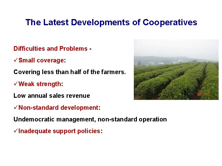 The Latest Developments of Cooperatives Difficulties and Problems - üSmall coverage: Covering less than