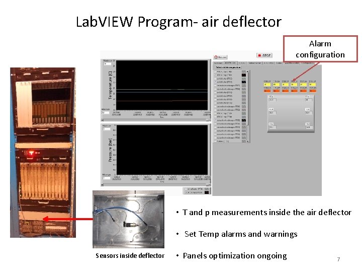 Lab. VIEW Program- air deflector Alarm configuration • T and p measurements inside the