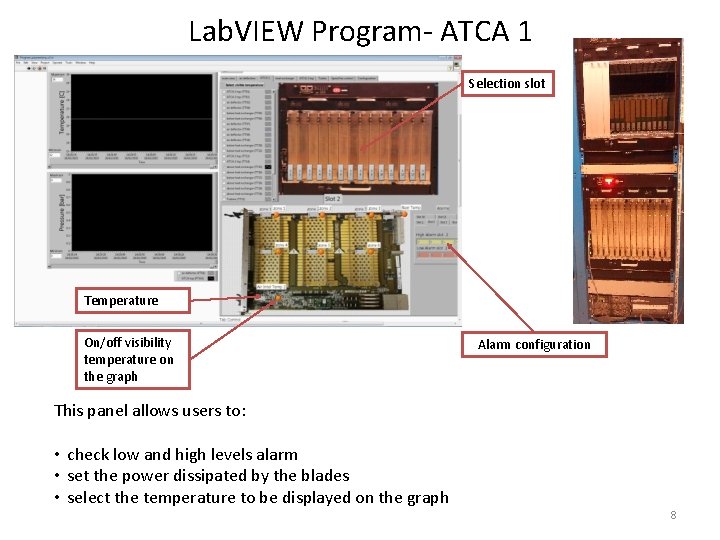 Lab. VIEW Program- ATCA 1 Selection slot Temperature On/off visibility temperature on the graph