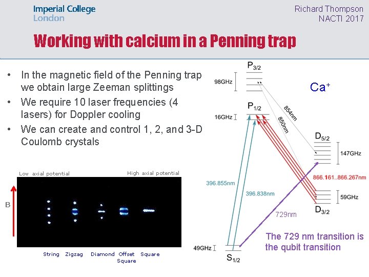 Richard Thompson NACTI 2017 Working with calcium in a Penning trap • In the