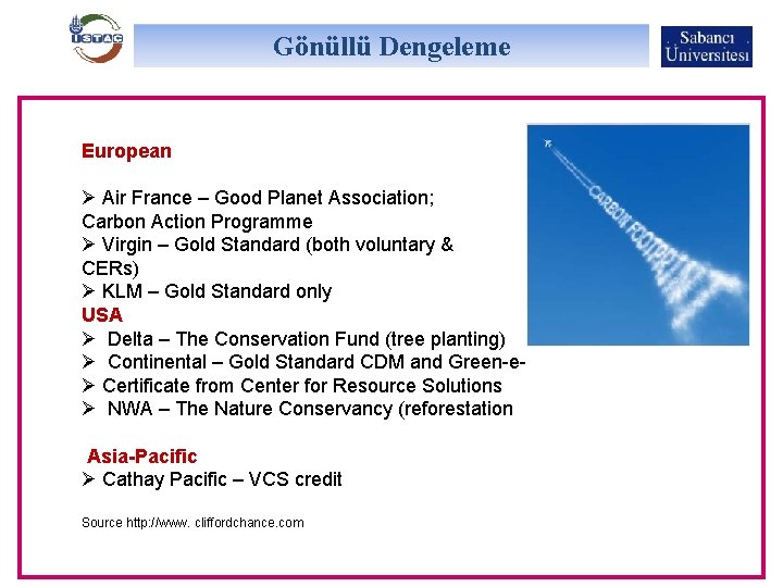 Gönüllü Dengeleme European Ø Air France – Good Planet Association; Carbon Action Programme Ø