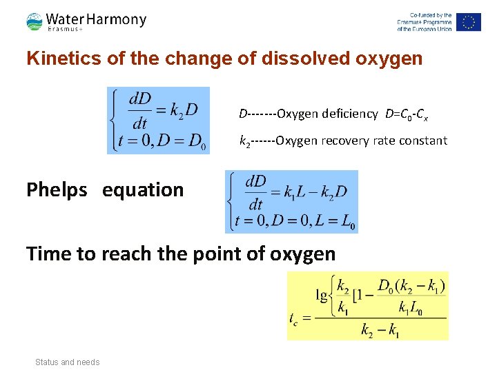 Kinetics of the change of dissolved oxygen D-------Oxygen deficiency D=C 0 -Cx k 2 Kinetics of the change of dissolved oxygen D-------Oxygen deficiency D=C 0 -Cx k 2