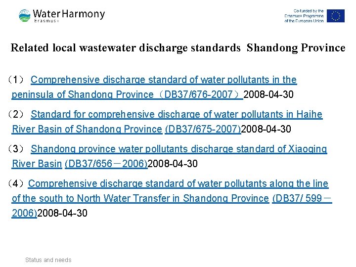 Related local wastewater discharge standards Shandong Province (1) Comprehensive discharge standard of water pollutants Related local wastewater discharge standards Shandong Province (1) Comprehensive discharge standard of water pollutants