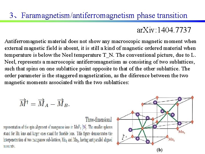 3、Faramagnetism/antiferromagnetism phase transition ar. Xiv: 1404. 7737 Antiferromagnetic material does not show any macroscopic