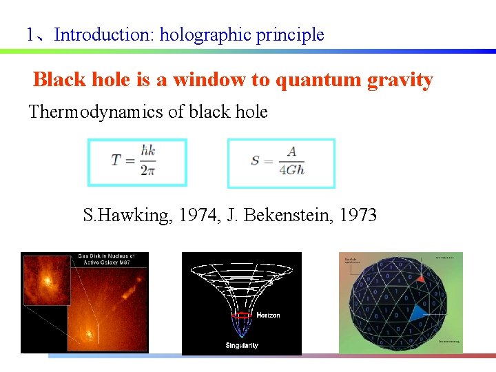 1、Introduction: holographic principle Black hole is a window to quantum gravity Thermodynamics of black