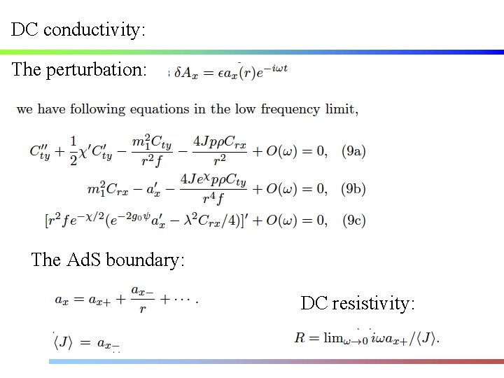 DC conductivity: The perturbation: The Ad. S boundary: DC resistivity: 