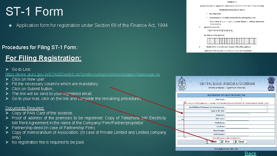ST-1 Form Application form for registration under Section 69 of the Finance Act, 1994