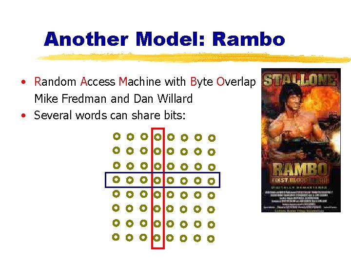 Another Model: Rambo • Random Access Machine with Byte Overlap Mike Fredman and Dan