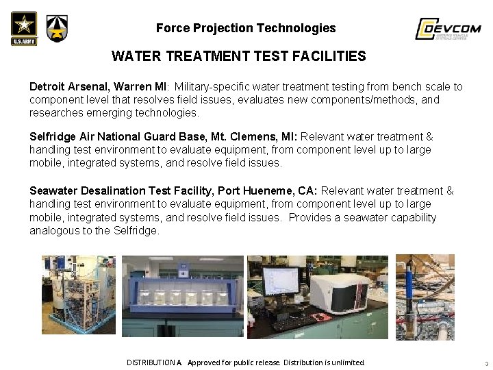 Force Projection Technologies WATER TREATMENT TEST FACILITIES Detroit Arsenal, Warren MI: Military-specific water treatment