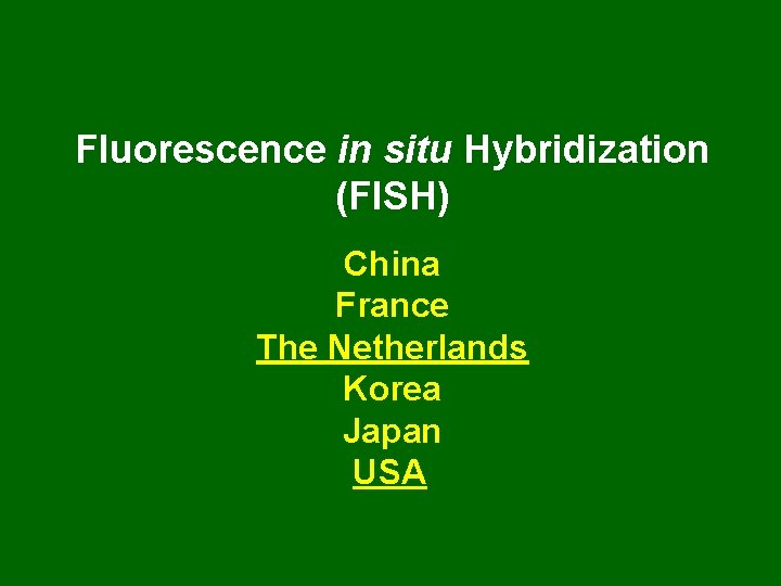 Fluorescence in situ Hybridization (FISH) China France The Netherlands Korea Japan USA 