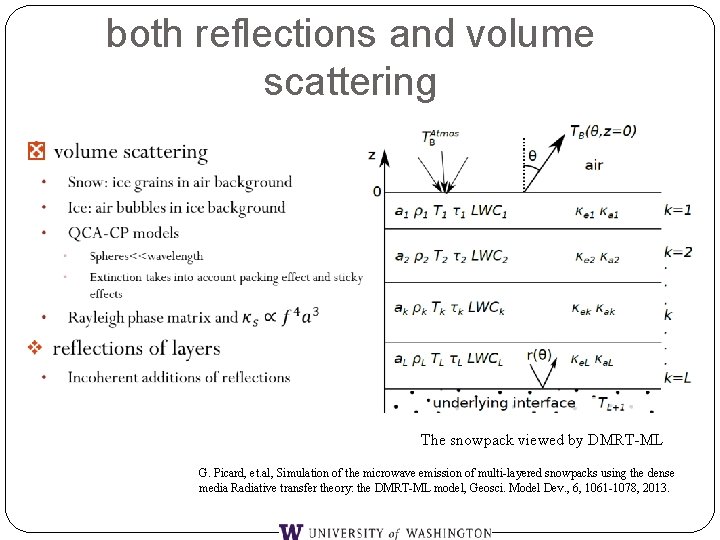 both reflections and volume scattering � The snowpack viewed by DMRT-ML G. Picard, et.