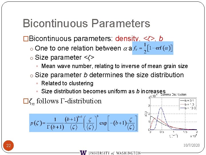 Bicontinuous Parameters �Bicontinuous parameters: density, <ζ>, b o One to one relation between α