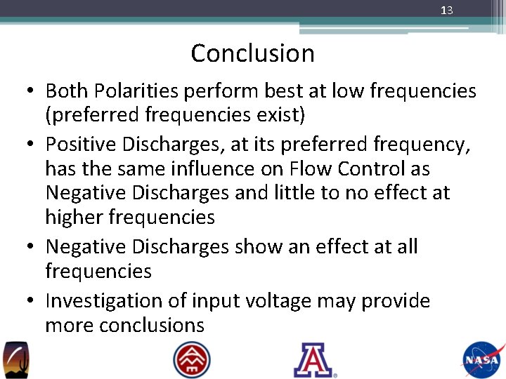 13 Conclusion • Both Polarities perform best at low frequencies (preferred frequencies exist) •