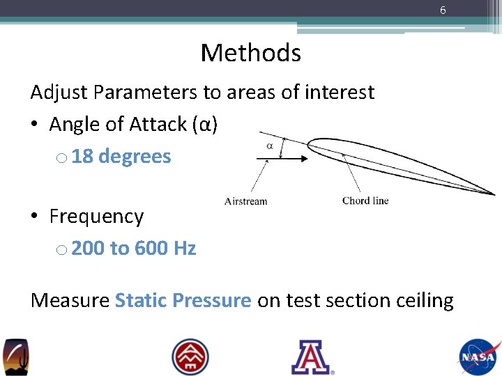 6 Methods Adjust Parameters to areas of interest • Angle of Attack (α) o