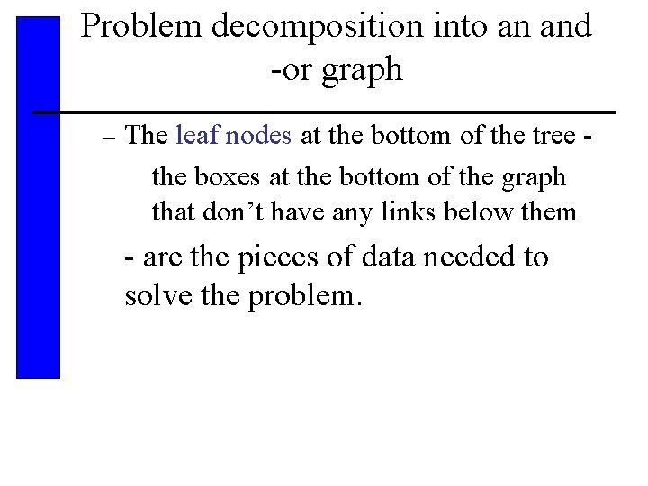 Problem decomposition into an and -or graph – The leaf nodes at the bottom