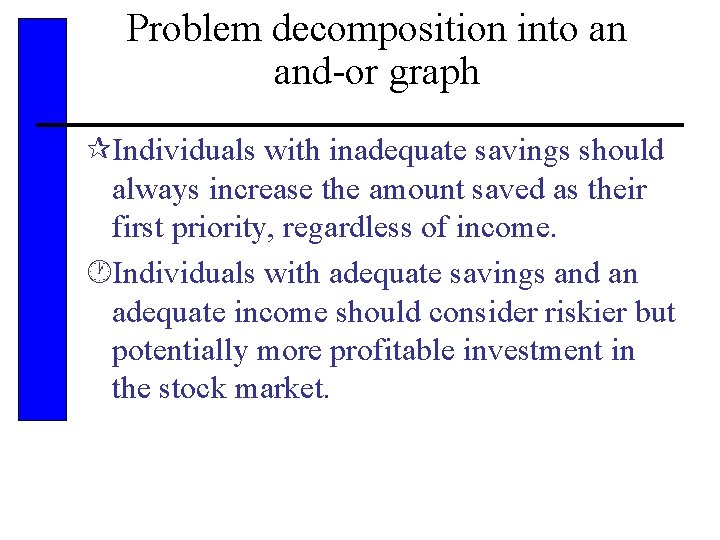 Problem decomposition into an and-or graph ¶Individuals with inadequate savings should always increase the