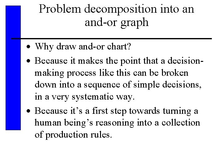 Problem decomposition into an and-or graph · Why draw and-or chart? · Because it