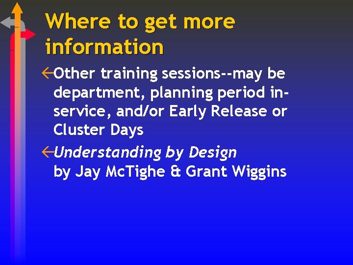 Where to get more information ßOther training sessions--may be department, planning period inservice, and/or