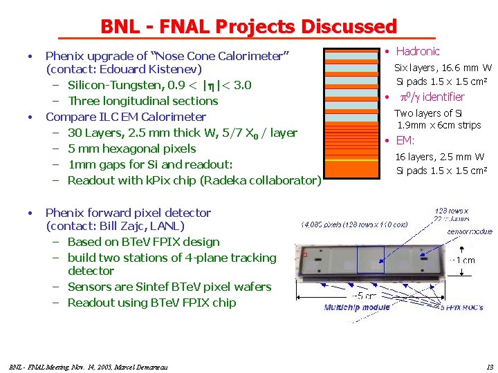BNL - FNAL Projects Discussed • • • Phenix upgrade of “Nose Cone Calorimeter”