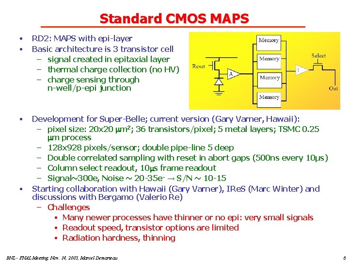 Standard CMOS MAPS • • RD 2: MAPS with epi-layer Basic architecture is 3