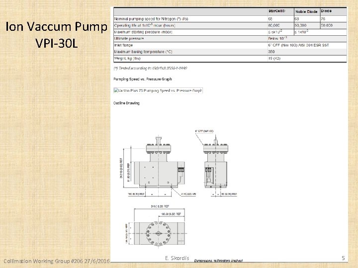 Ion Vaccum Pump VPI-30 L Collimation Working Group #206 27/6/2016 E. Skordis 5 