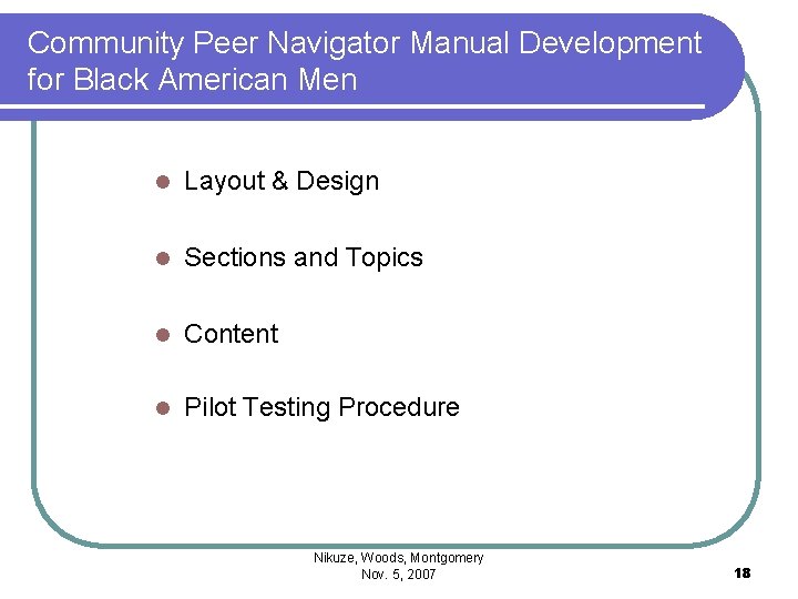 Community Peer Navigator Manual Development for Black American Men l Layout & Design l