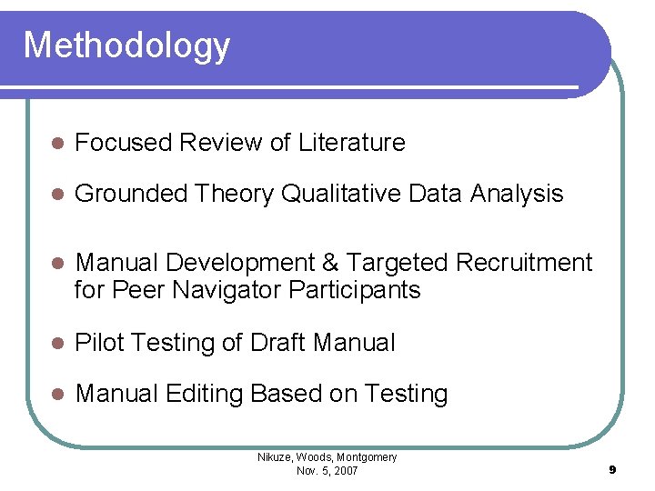 Methodology l Focused Review of Literature l Grounded Theory Qualitative Data Analysis l Manual