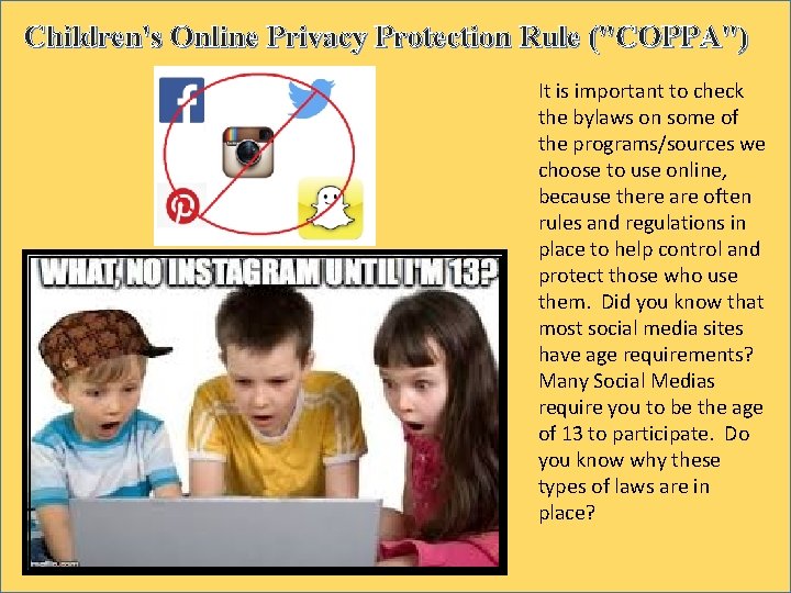 Children's Online Privacy Protection Rule ("COPPA") It is important to check the bylaws on