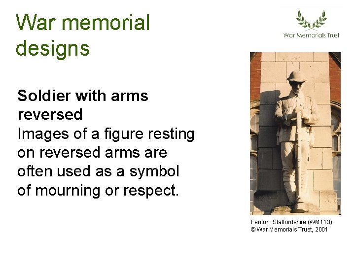 War memorial designs Soldier with arms reversed Images of a figure resting on reversed