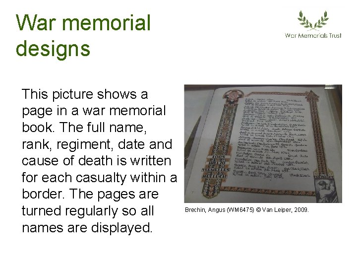 War memorial designs This picture shows a page in a war memorial book. The