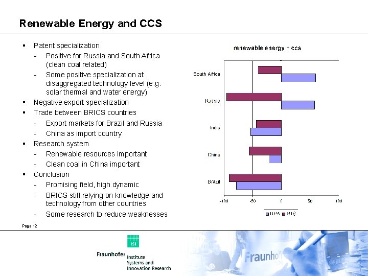 Renewable Energy and CCS § § § Patent specialization - Positive for Russia and