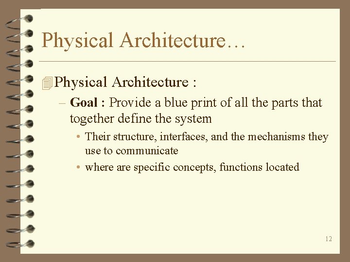 Physical Architecture… 4 Physical Architecture : – Goal : Provide a blue print of