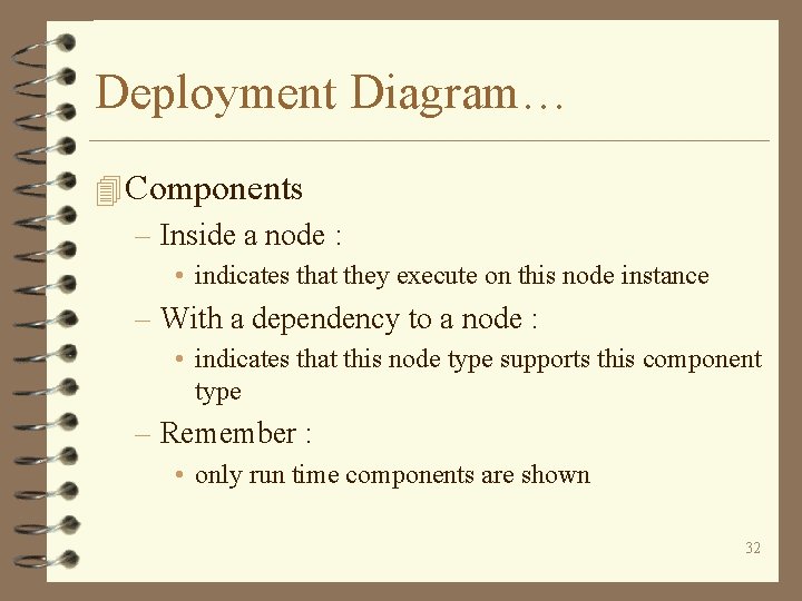 Deployment Diagram… 4 Components – Inside a node : • indicates that they execute