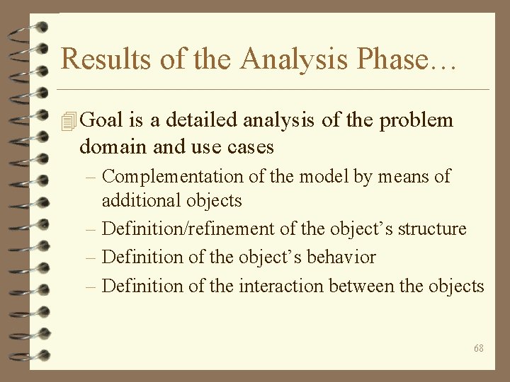 Results of the Analysis Phase… 4 Goal is a detailed analysis of the problem