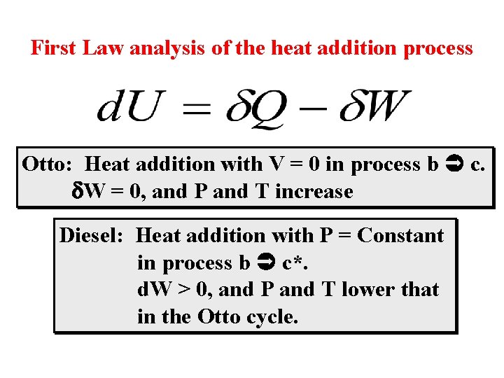 First Law analysis of the heat addition process Otto: Heat addition with V =
