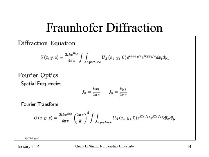 Fraunhofer Diffraction January 2004 Chuck Di. Marzio, Northeastern University 14 