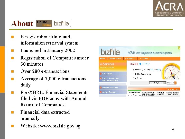 About n n n n E-registration/filing and information retrieval system Launched in January 2002