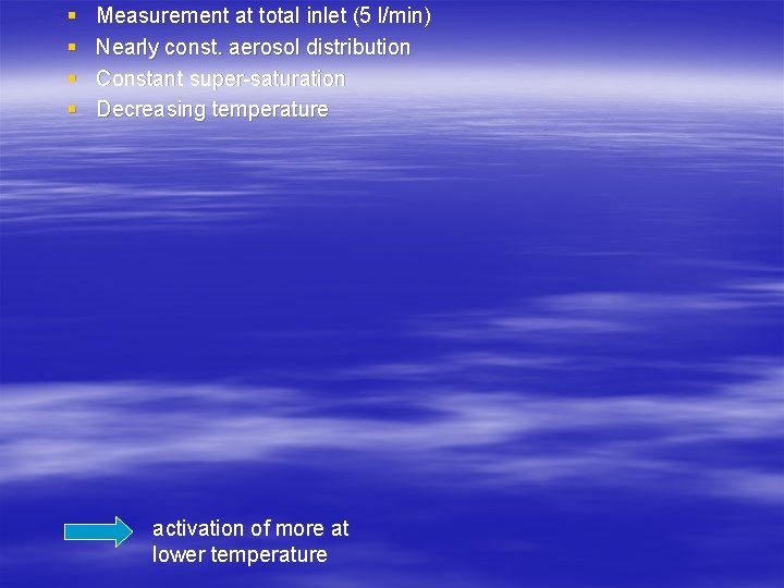 § § Measurement at total inlet (5 l/min) Nearly const. aerosol distribution Constant super-saturation