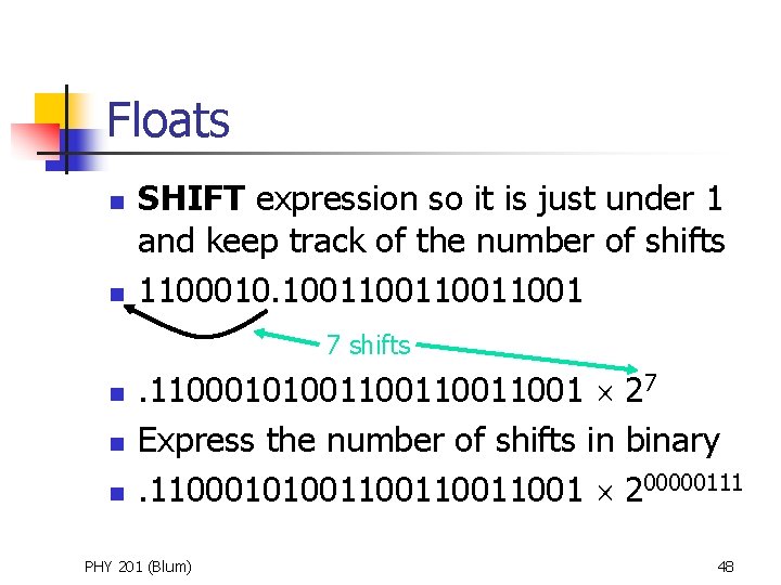 Floats n n SHIFT expression so it is just under 1 and keep track