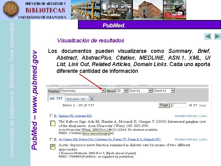 Visualización de resultados Pub. Med – www. pubmed. gov Universidad de Salamanca. Biblioteca. Área
