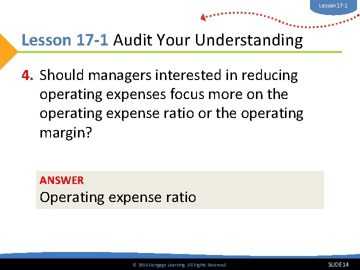 Lesson 17 -1 Audit Your Understanding 4. Should managers interested in reducing operating expenses