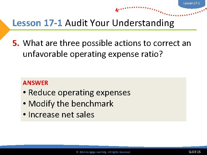 Lesson 17 -1 Audit Your Understanding 5. What are three possible actions to correct