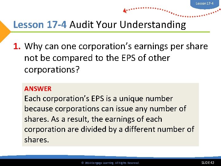 Lesson 17 -4 Audit Your Understanding 1. Why can one corporation’s earnings per share