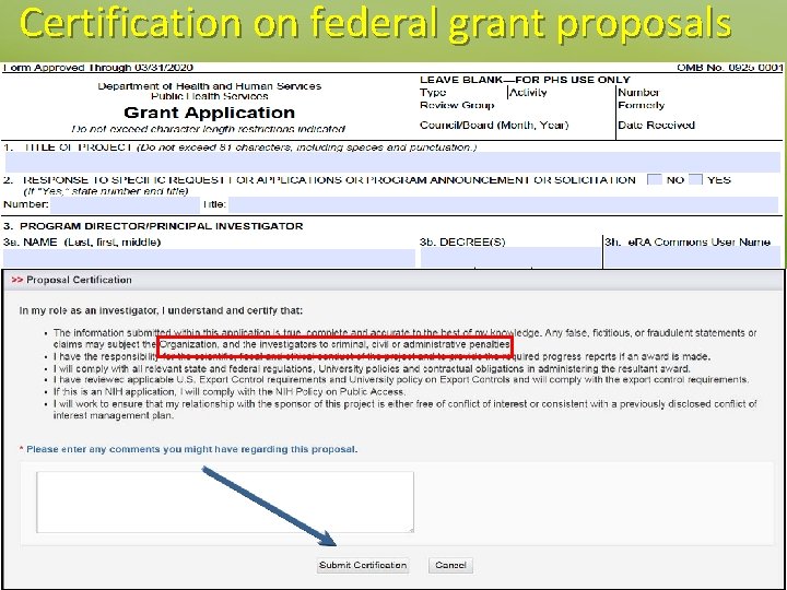 Certification on federal grant proposals 