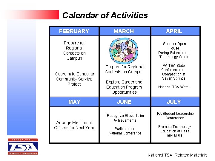 Calendar of Activities FEBRUARY MARCH Prepare for Regional Contests on Campus Sponsor Open House